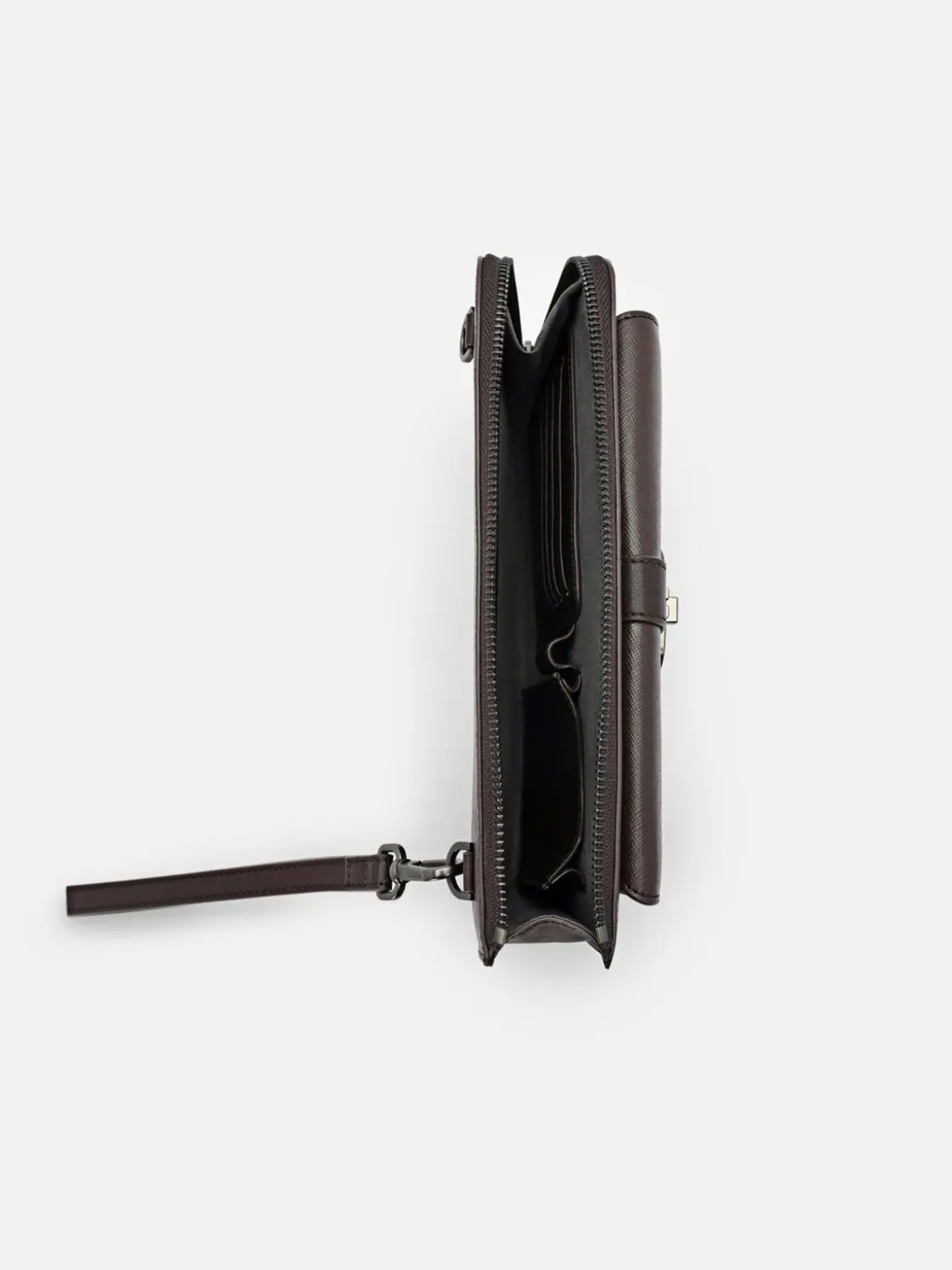 Embossed Leather Clutch Bag - Dark Brown