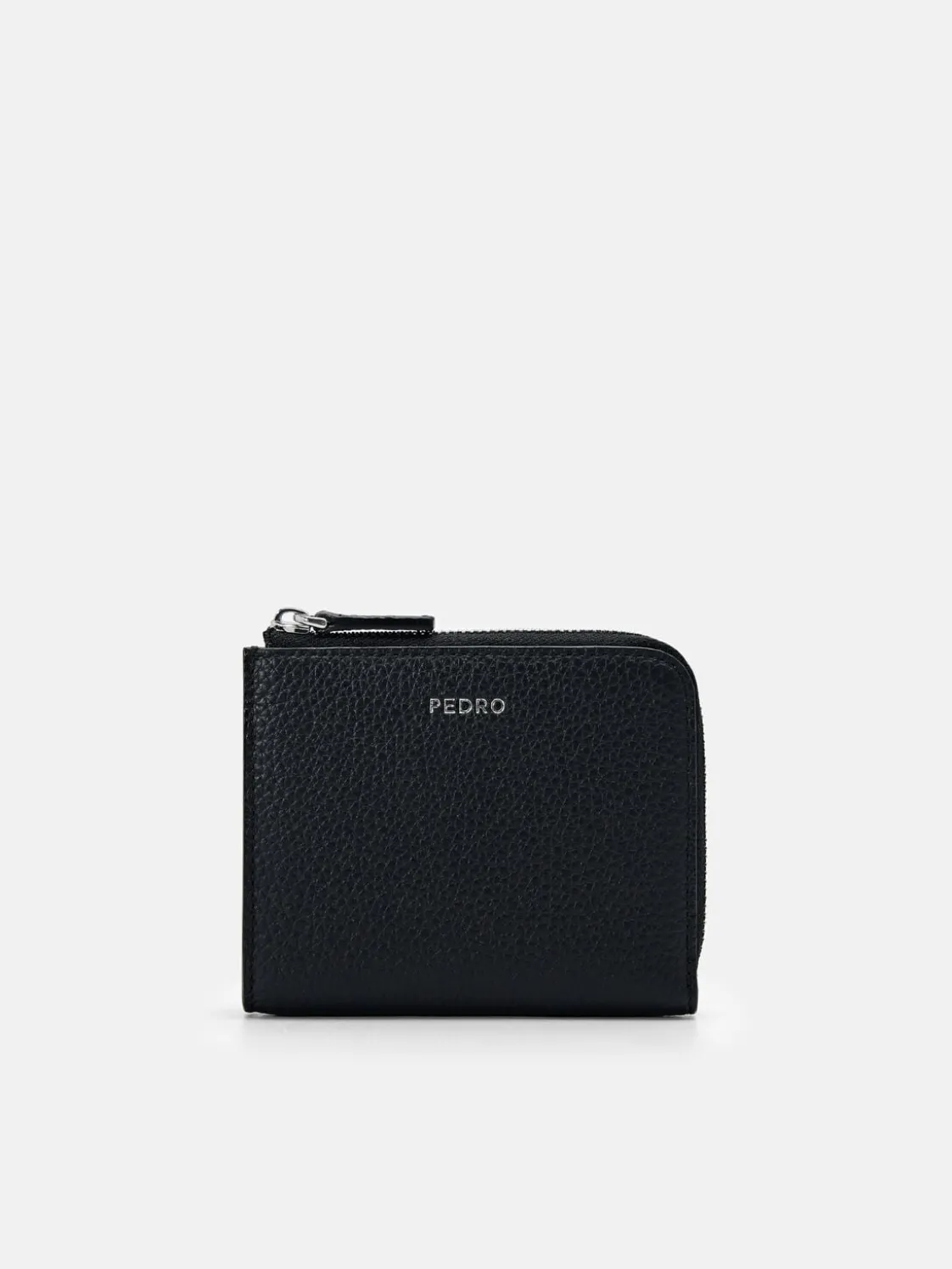 Embossed Leather Compact Wallet - Black