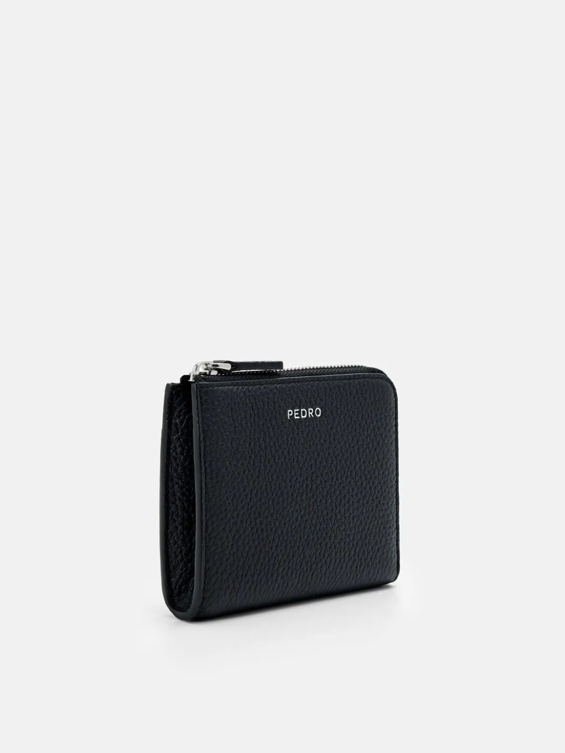 Embossed Leather Compact Wallet - Black