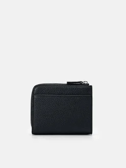Embossed Leather Compact Wallet - Black