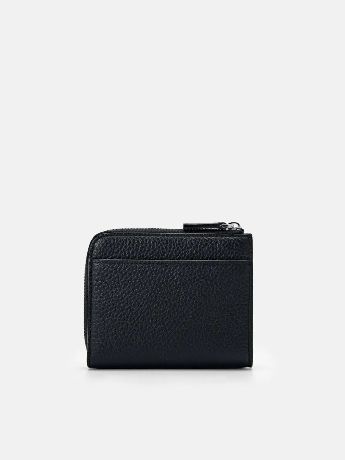 Embossed Leather Compact Wallet - Black