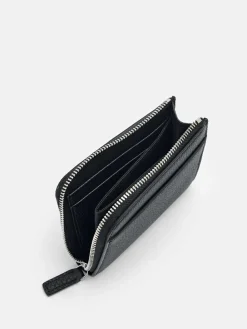 Embossed Leather Compact Wallet - Black