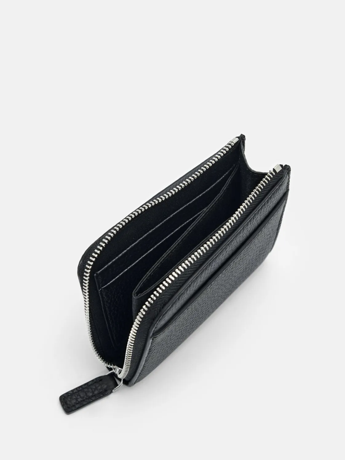 Embossed Leather Compact Wallet - Black