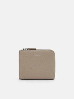 Embossed Leather Compact Wallet - Taupe