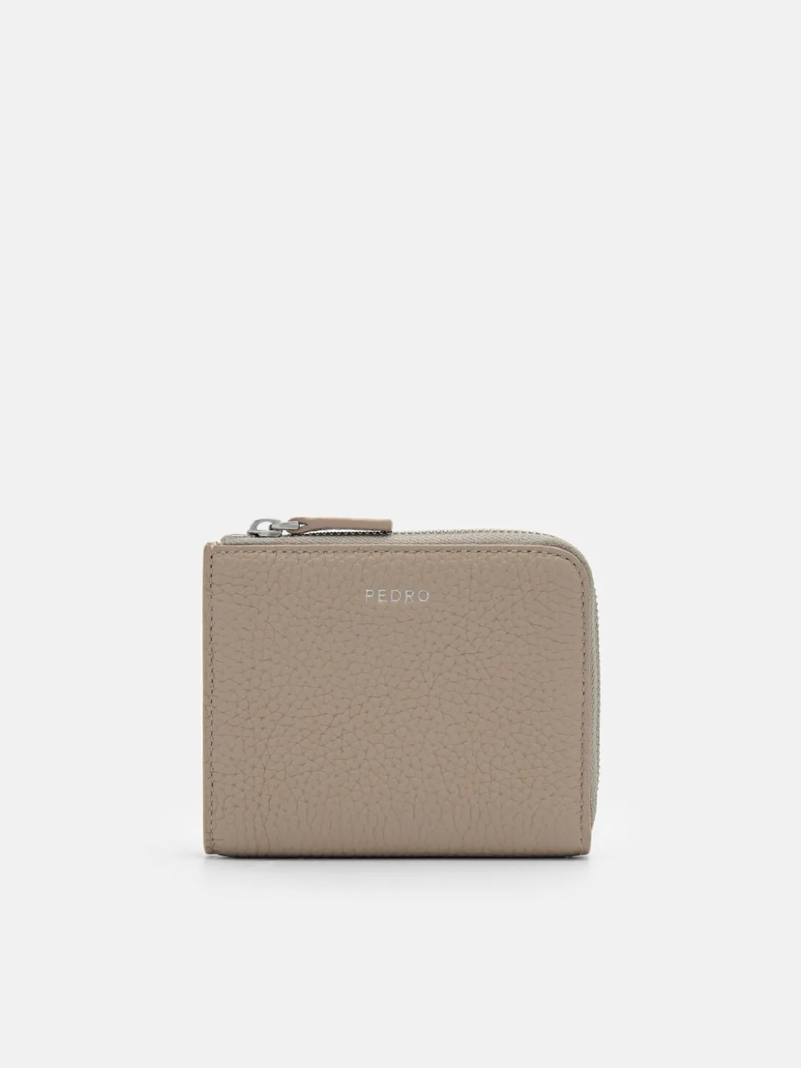 Embossed Leather Compact Wallet - Taupe