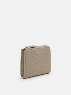 Embossed Leather Compact Wallet - Taupe