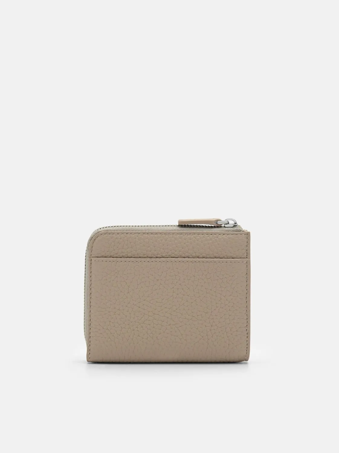Embossed Leather Compact Wallet - Taupe