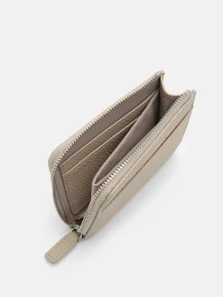 Embossed Leather Compact Wallet - Taupe