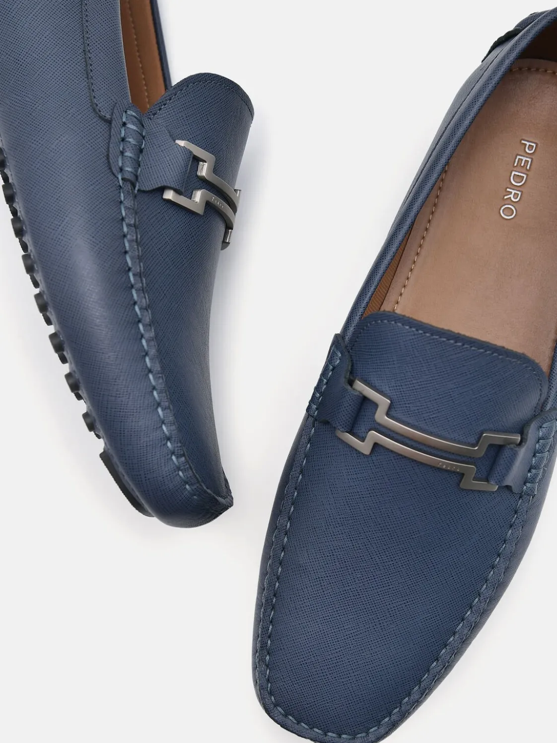 Embossed Leather Driving Shoes - Navy