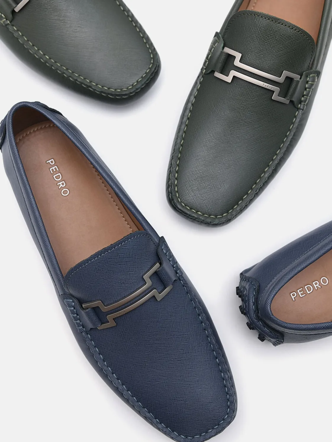 Embossed Leather Driving Shoes - Navy