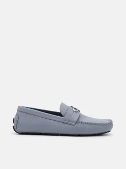 Embossed Leather Driving Shoes - Slate Blue Tumble