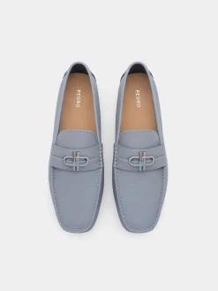 Embossed Leather Driving Shoes - Slate Blue Tumble