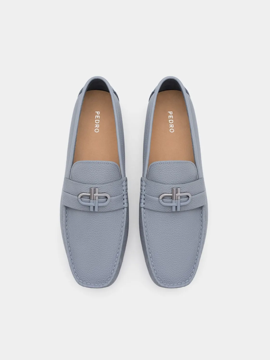 Embossed Leather Driving Shoes - Slate Blue Tumble