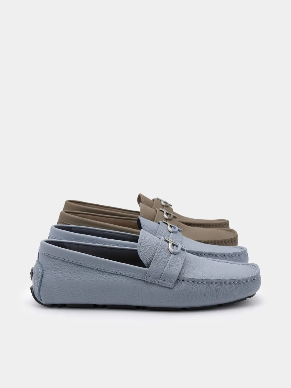 Embossed Leather Driving Shoes - Slate Blue Tumble