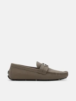 Embossed Leather Driving Shoes - Dark Taupe Tumble
