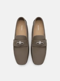 Embossed Leather Driving Shoes - Dark Taupe Tumble