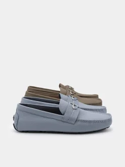 Embossed Leather Driving Shoes - Dark Taupe Tumble