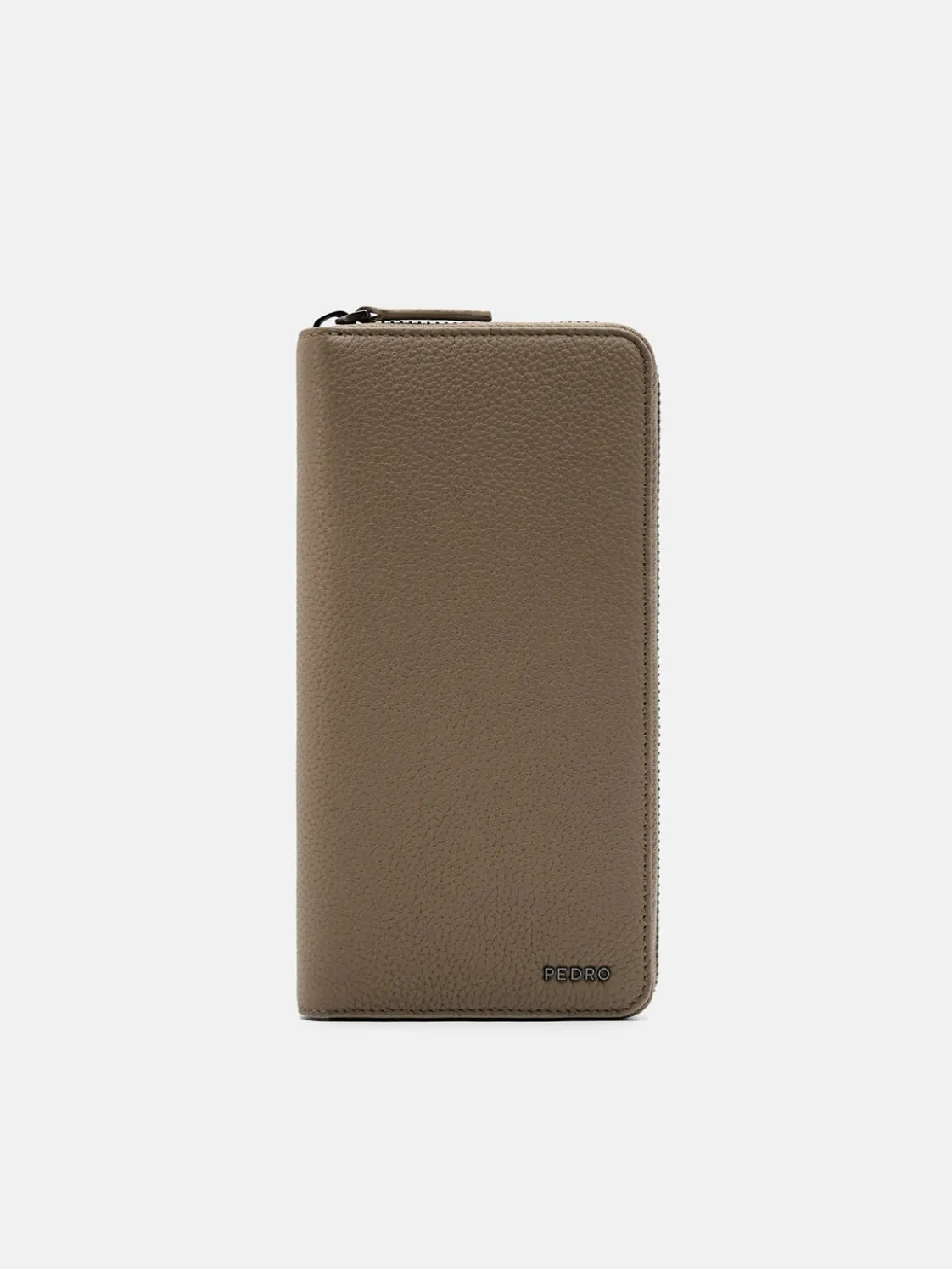 Embossed Leather Long Wallet - Taupe