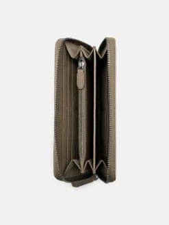Embossed Leather Long Wallet - Taupe
