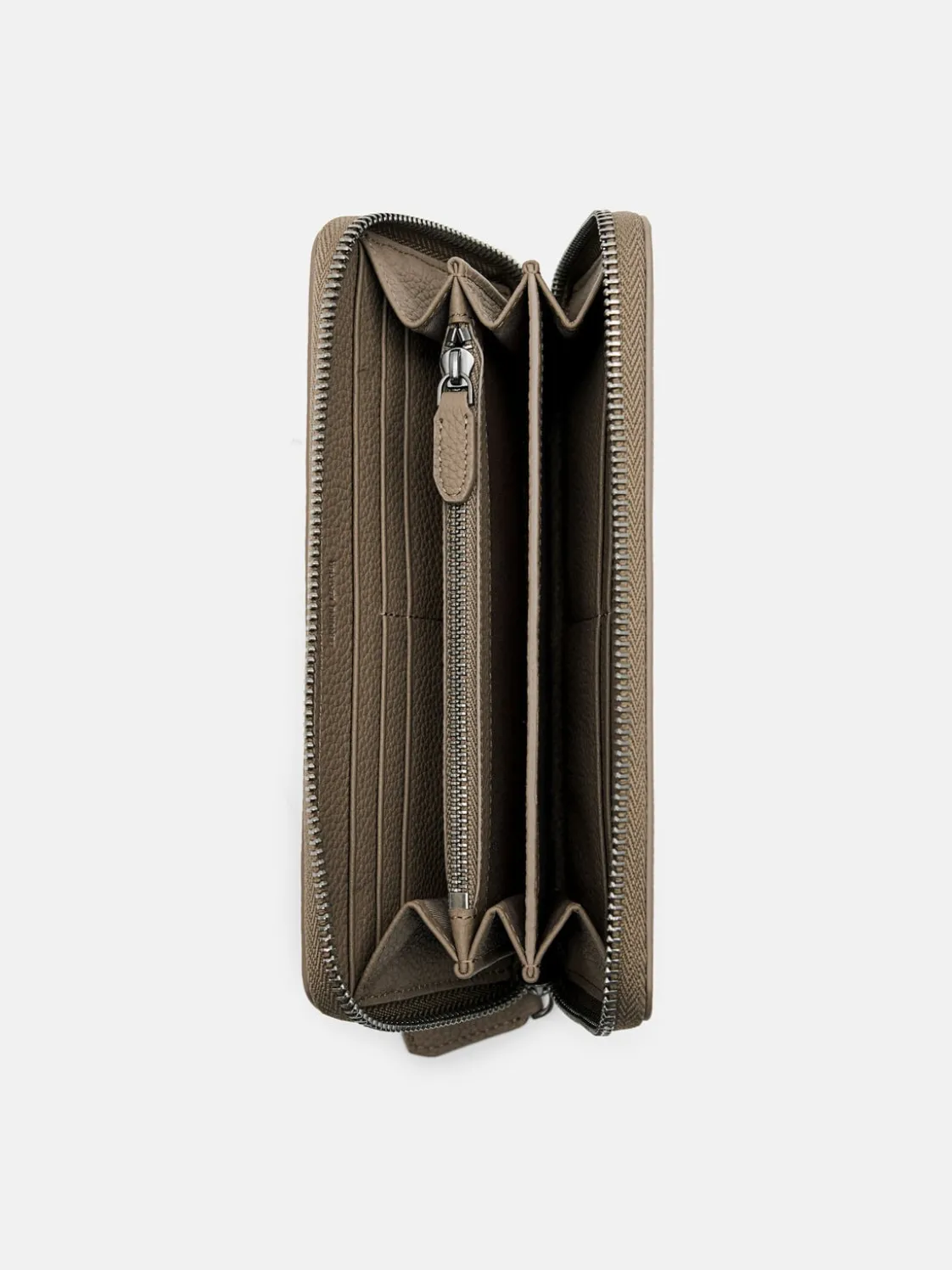 Embossed Leather Long Wallet - Taupe