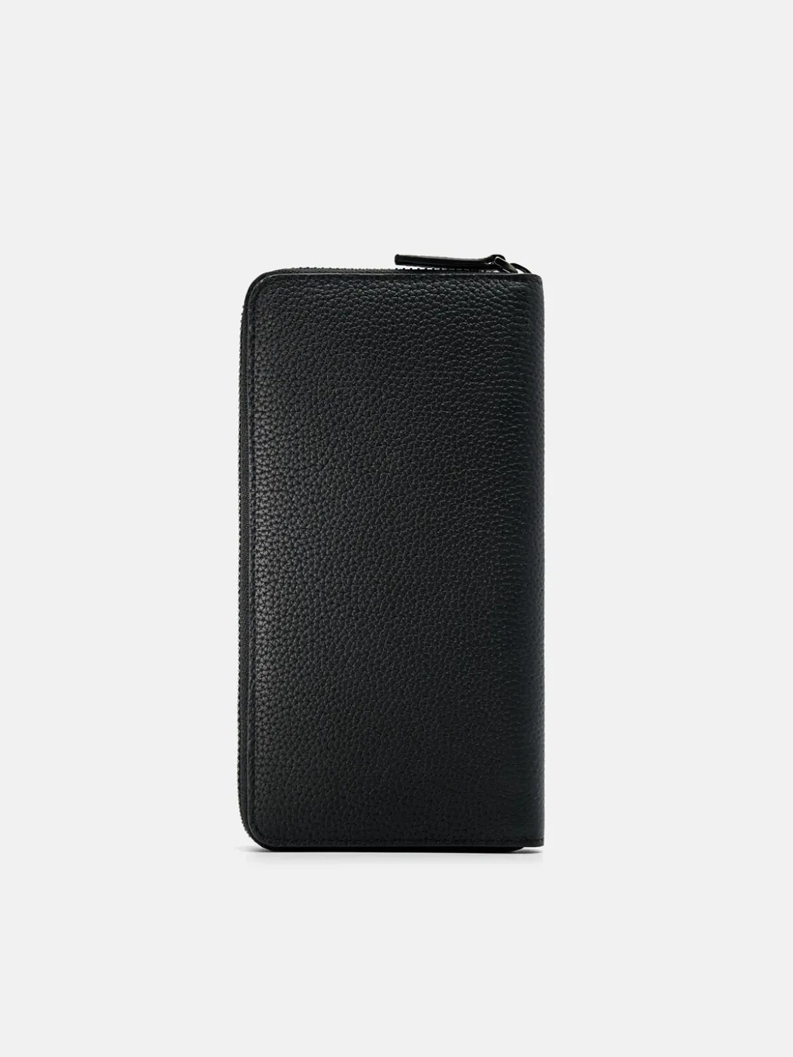 Embossed Leather Long Wallet - Black