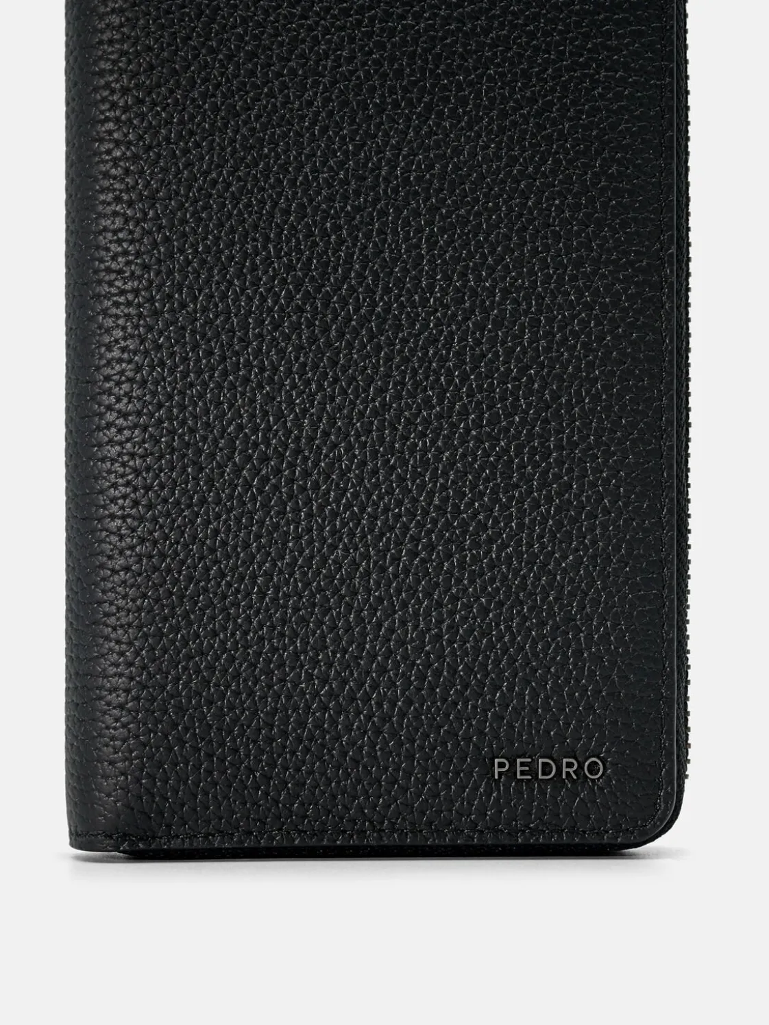 Embossed Leather Long Wallet - Black