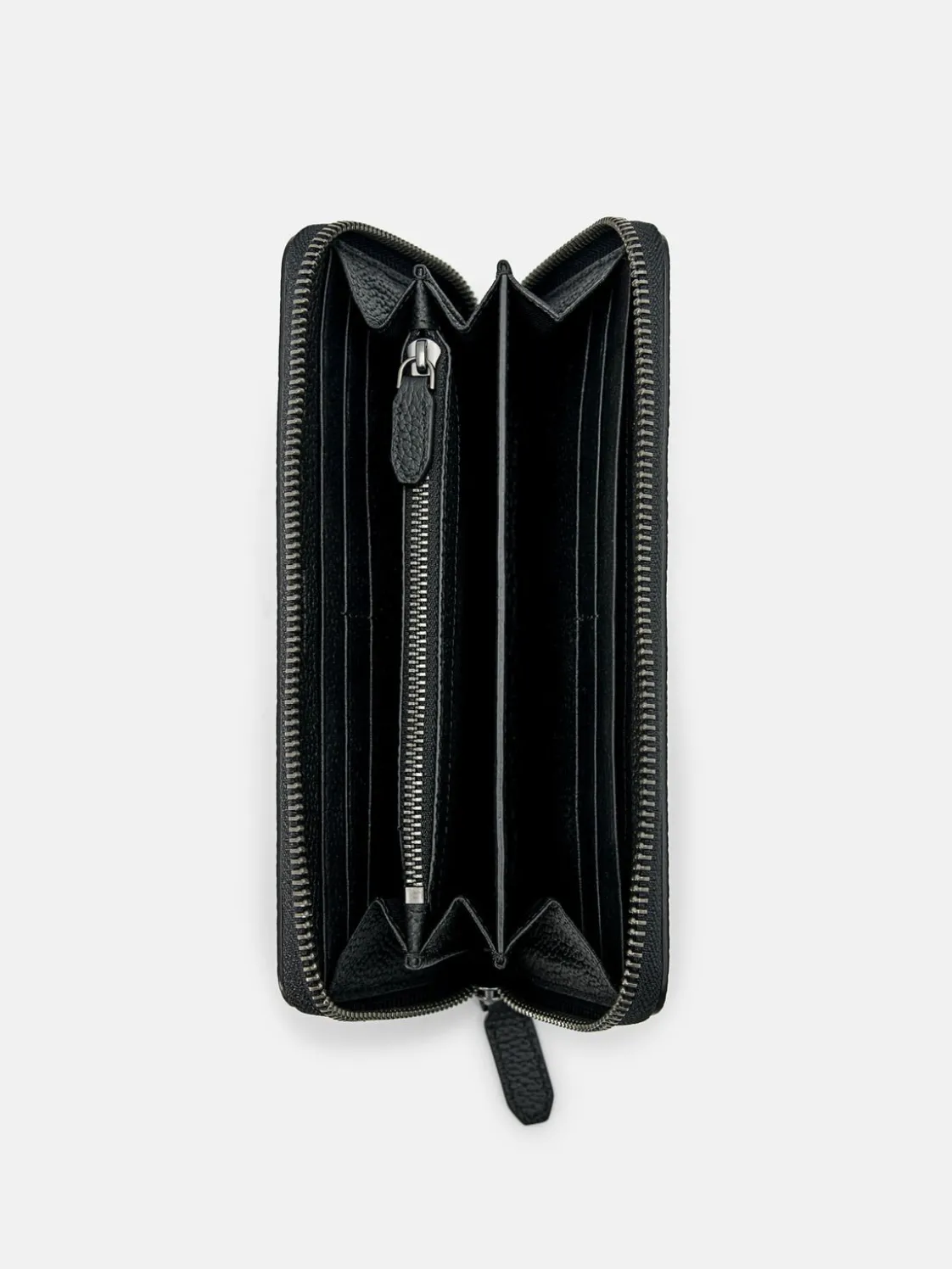 Embossed Leather Long Wallet - Black