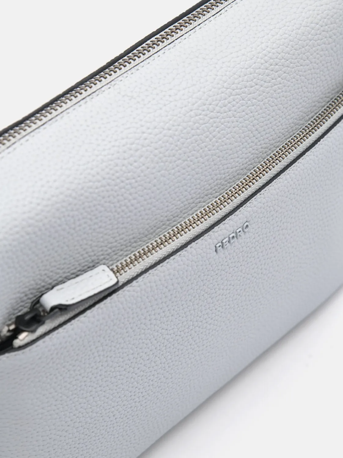 Embossed Leather Pouch - Light Grey