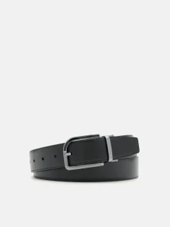 Embossed Leather Reversible Pin Belt - Dark Brown