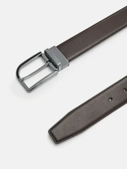 Embossed Leather Reversible Pin Belt - Dark Brown