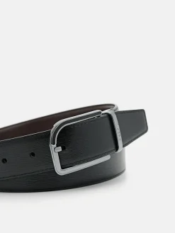 Embossed Leather Reversible Pin Belt - Dark Brown
