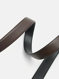 Embossed Leather Reversible Pin Belt - Dark Brown
