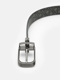Embossed Leather Reversible Pin Belt - Black