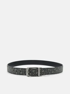 Embossed Leather Reversible Pin Belt - Black