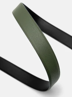 Embossed Leather Reversible Pin Belt - Black