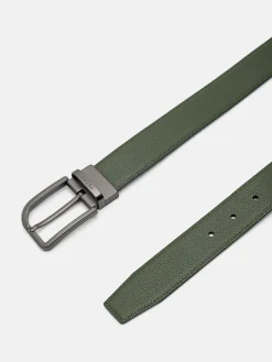 Embossed Leather Reversible Pin Belt - Black