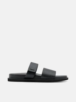 Embossed Slide Sandals - Black Embossed
