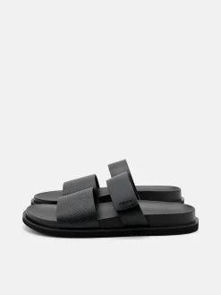 Embossed Slide Sandals - Black Embossed