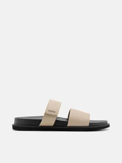 Embossed Slide Sandals - Light Taupe Embossed