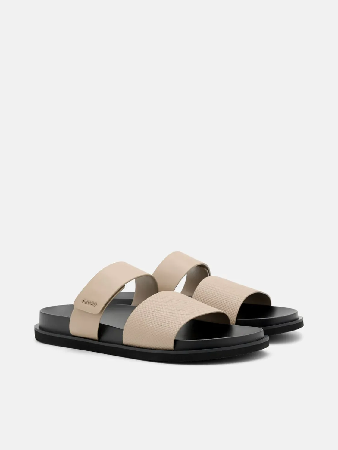 Embossed Slide Sandals - Light Taupe Embossed