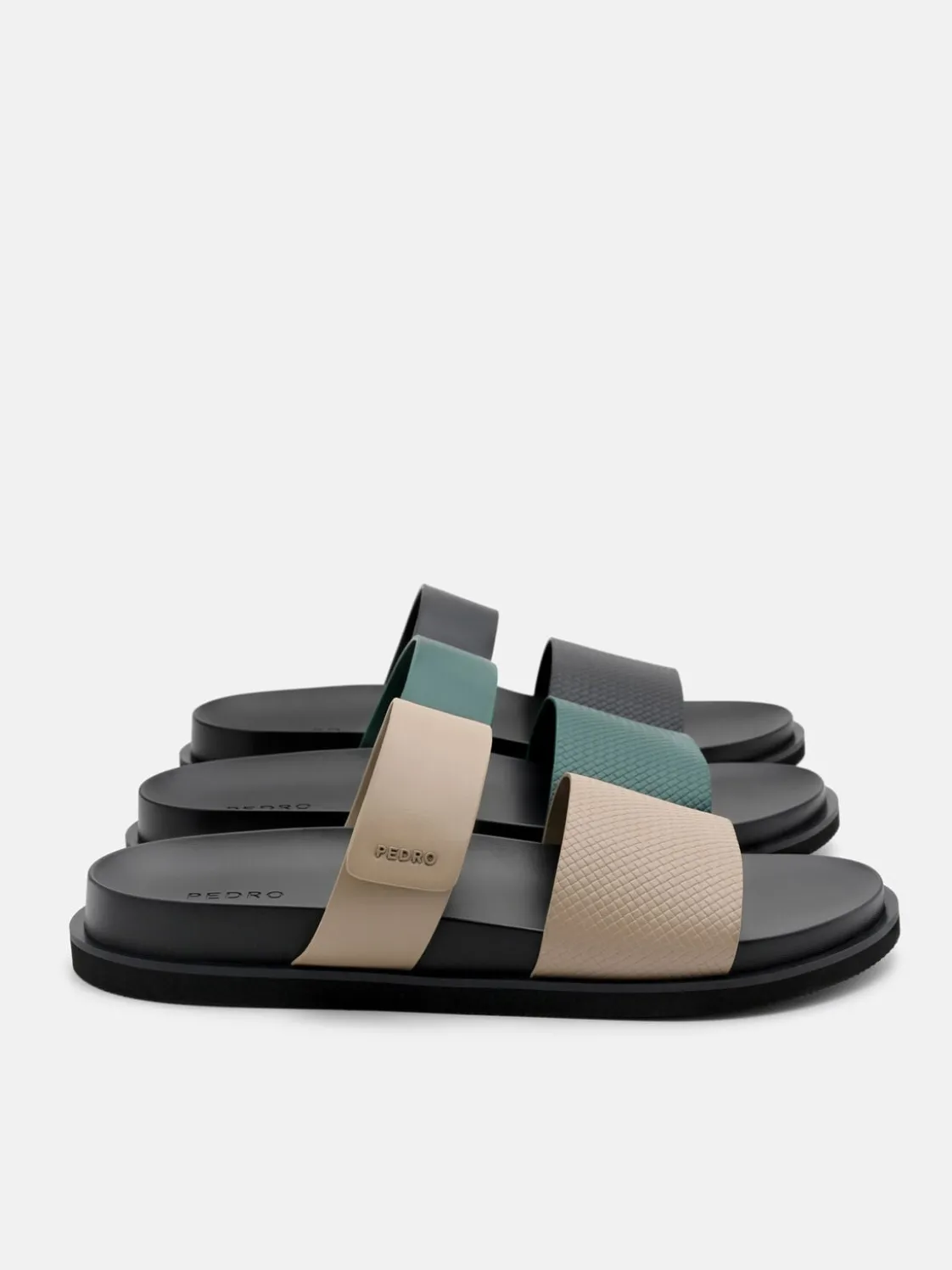 Embossed Slide Sandals - Light Taupe Embossed