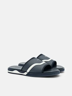 Embossed Slide Sandals - Navy