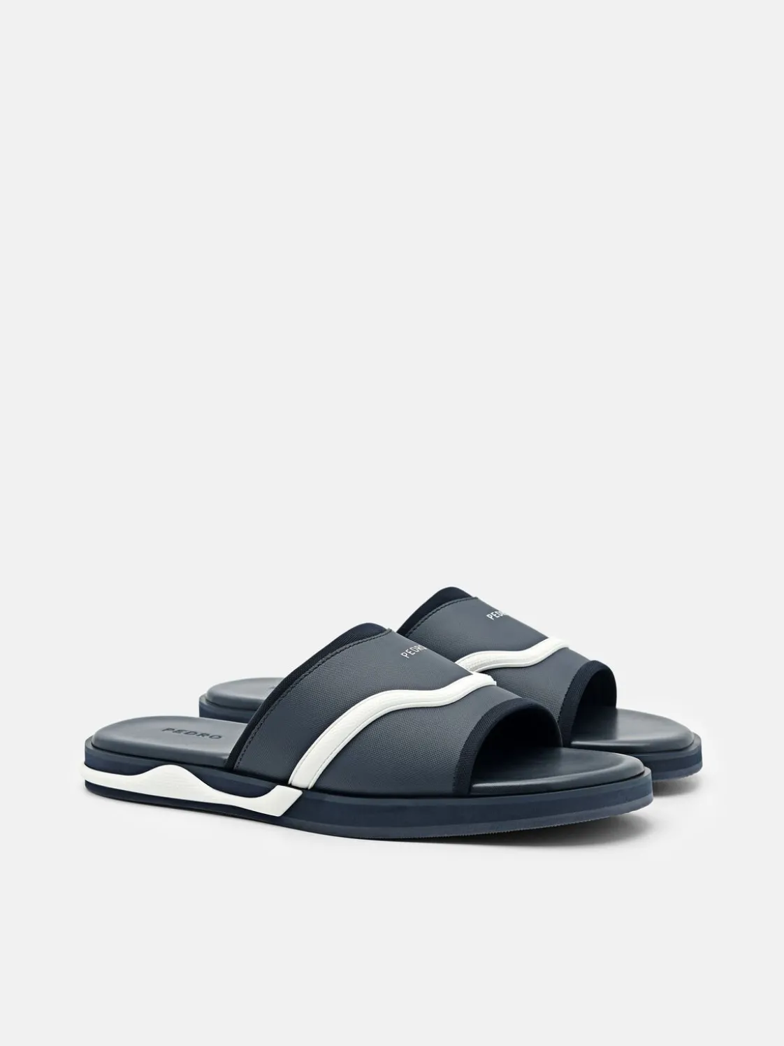 Embossed Slide Sandals - Navy