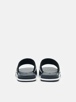 Embossed Slide Sandals - Navy