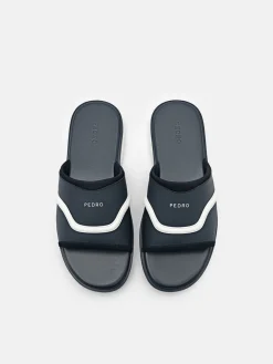 Embossed Slide Sandals - Navy