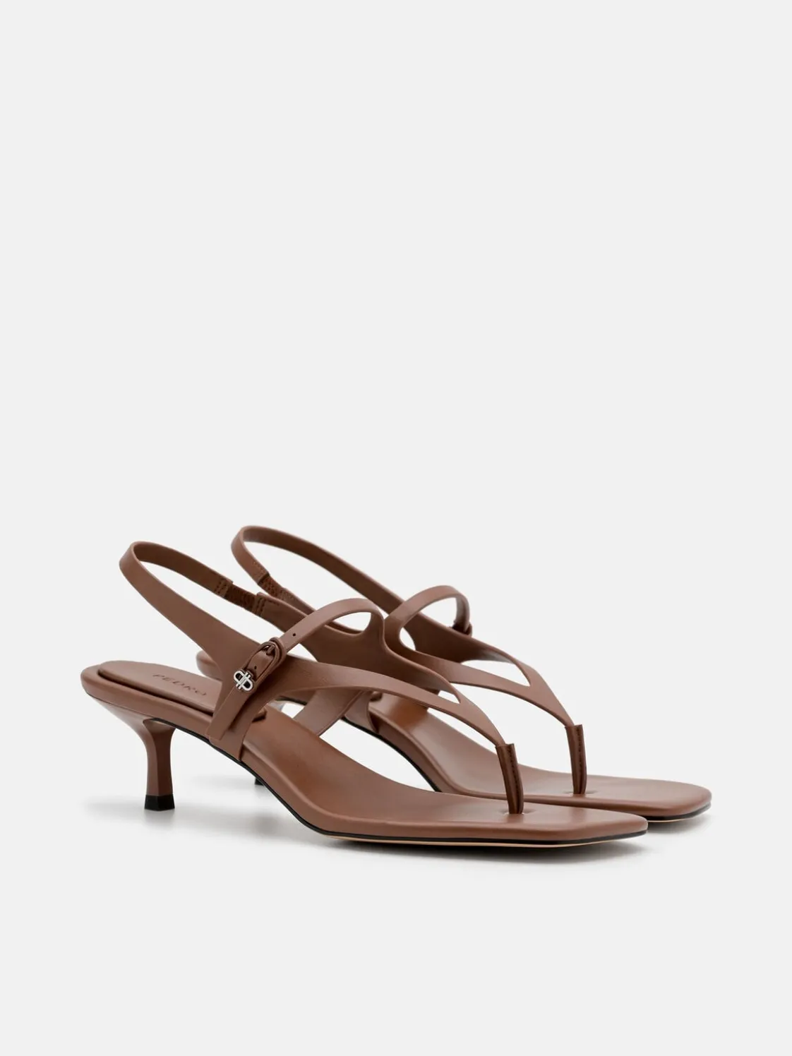 Eny Leather Heel Sandals - Cognac