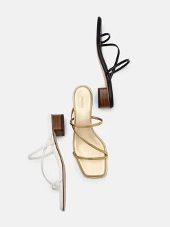 Erna Leather Heel Sandals - Gold