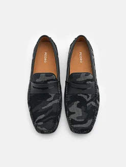 Fabric Penny Driving Shoes - Dark Grey