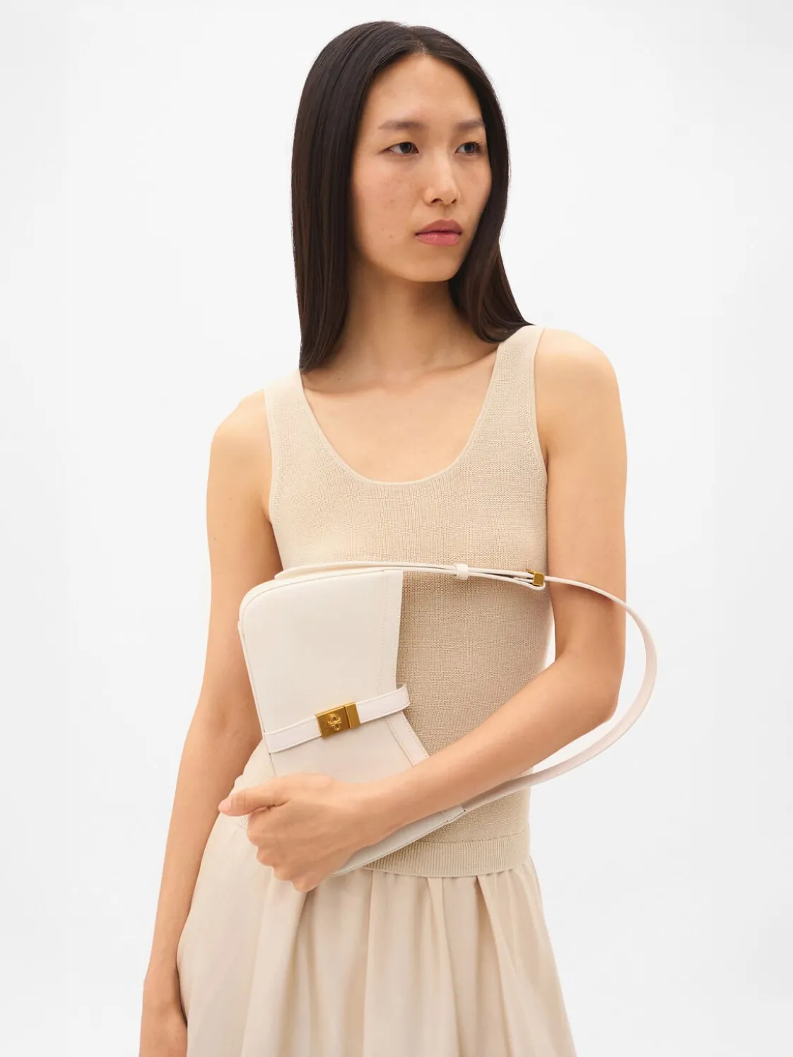 Farida Leather Shoulder Bag - Chalk