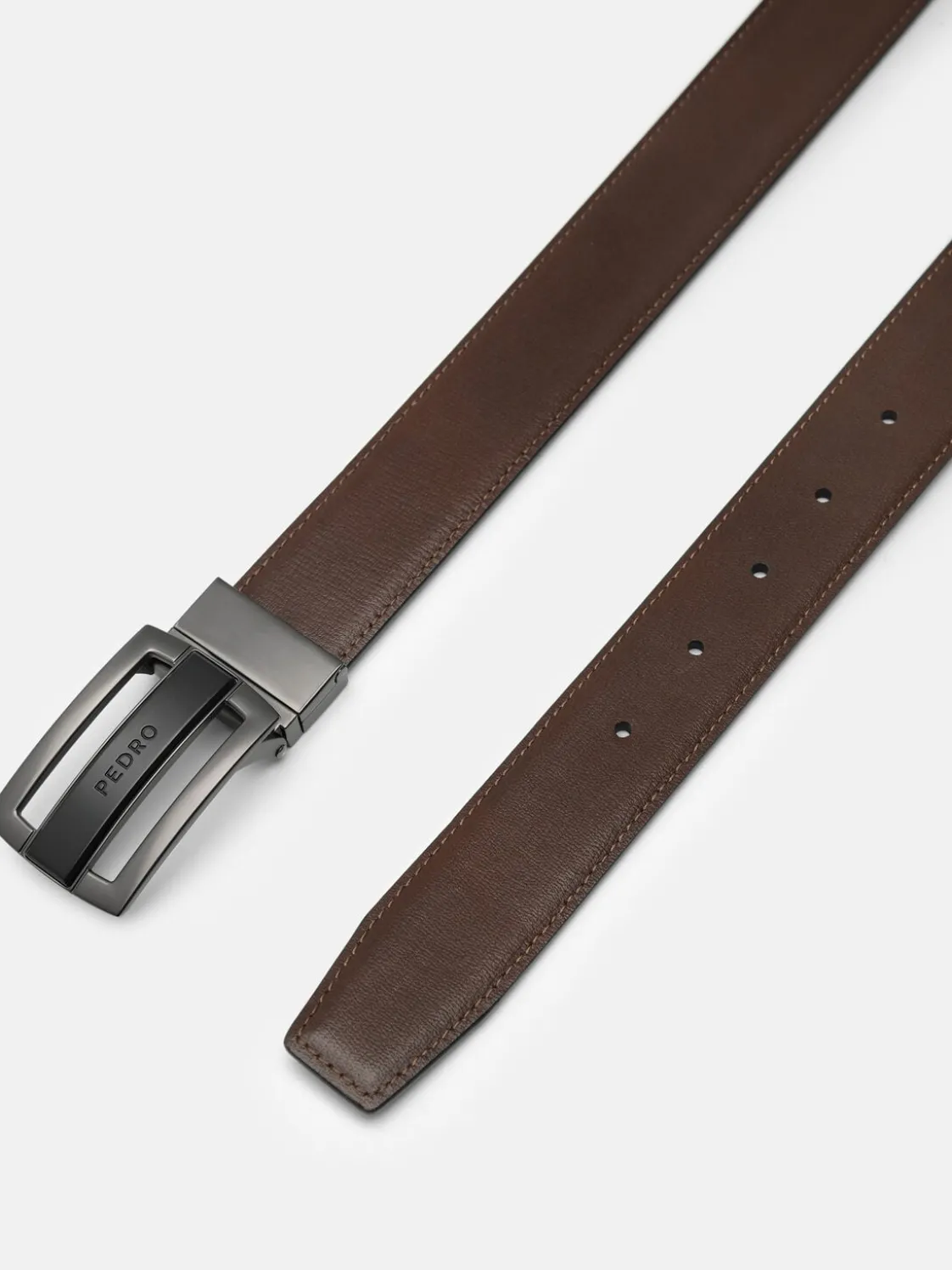 Grid Leather Reversible Tang Belt - Black